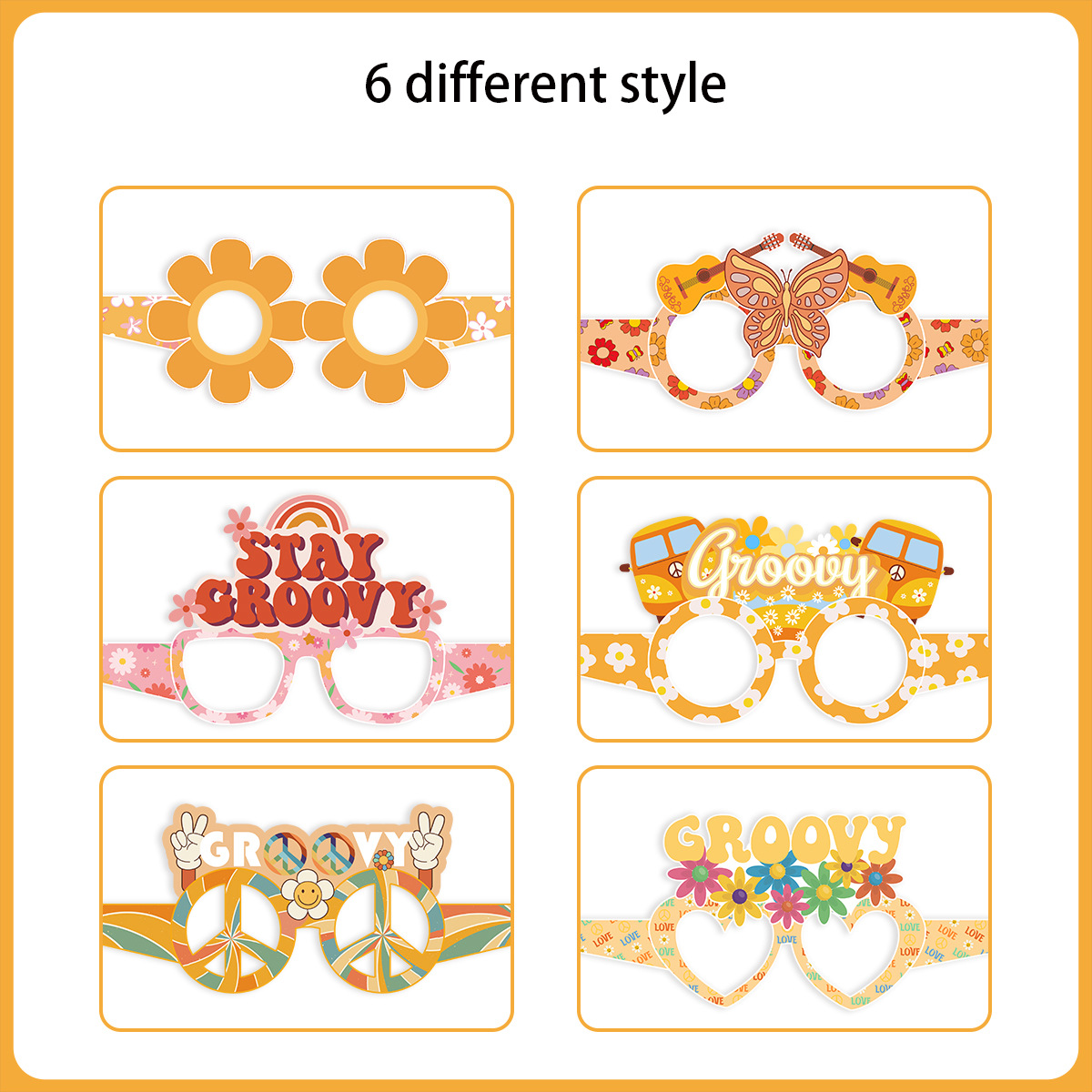 Hippie tema vintage papel gafas dos Groovy partido divertido color decoración 3D gafas al por mayor