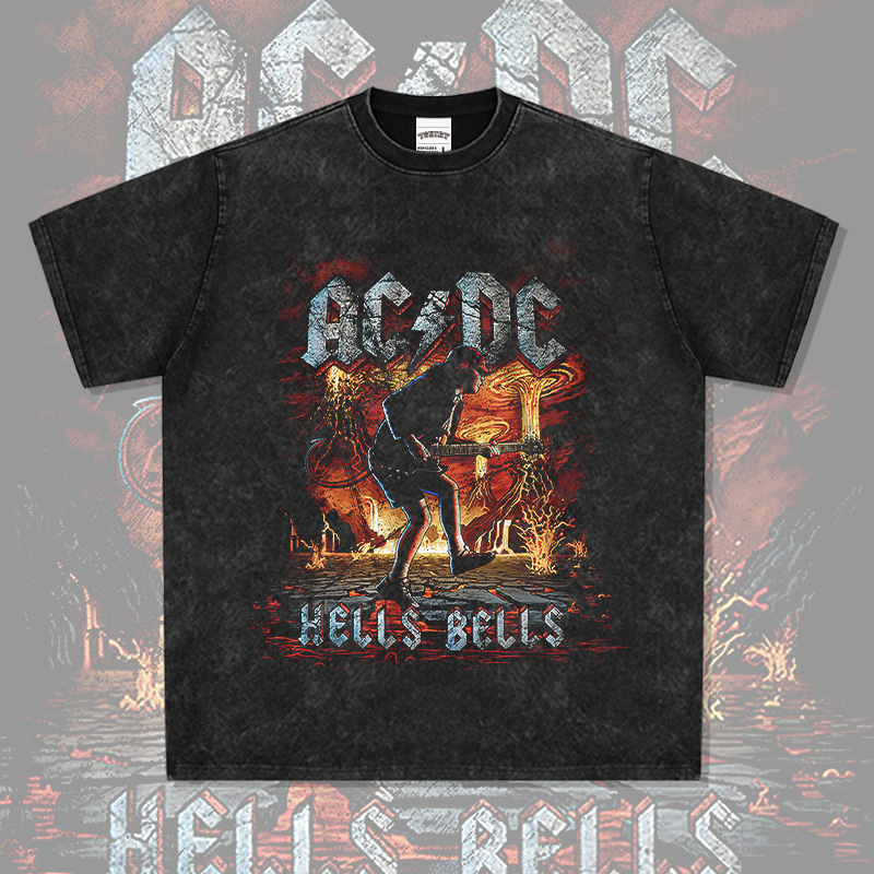 Acdc Guns N' Roses Digital Direct Print Vintage Rock High Street Short-Sleeve Small Neckline Men's T-Shirt Trendy Elements