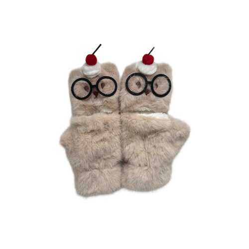 Cartoon Plush Half-Finger Foldable Gloves, New Couple Winter Thickened Student Cycling Cold-Proof Warm Cotton Gloves
