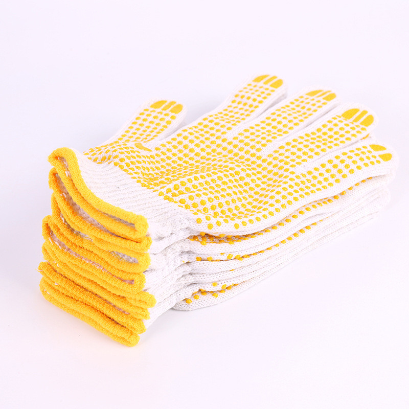 勞保棉紗手套塑膠加厚點膠開車手套勞保防滑耐磨工作手套透氣防護