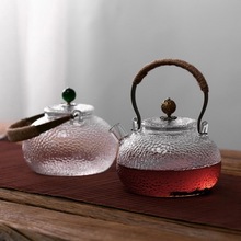 高硼硅玻璃錘目紋銅把提梁壺電陶爐煮茶器燒水壺家用加厚泡茶壺