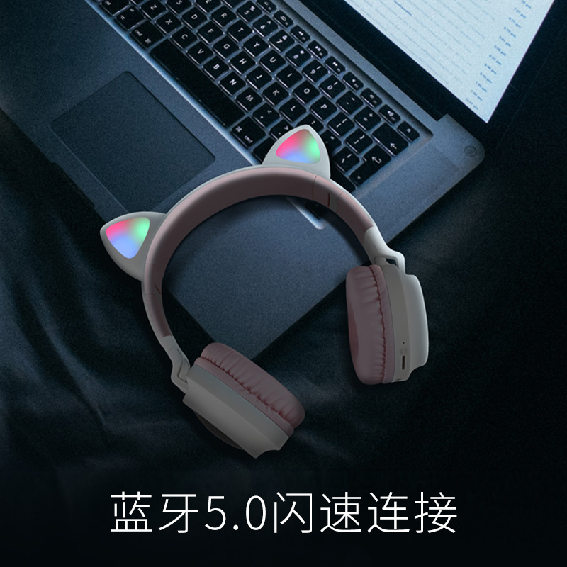 クロスボーダー爆型猫耳ネット赤発光bluetoothヘッドフォンヘッド装着式携帯電話無線折り畳み式カードヘッドセット|undefined