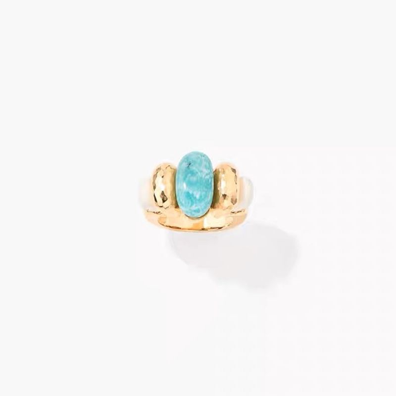 French Niche Retro Fashionable Vacation-Style Aure Bidernn Etania Amazonite Versatile Ring for Women