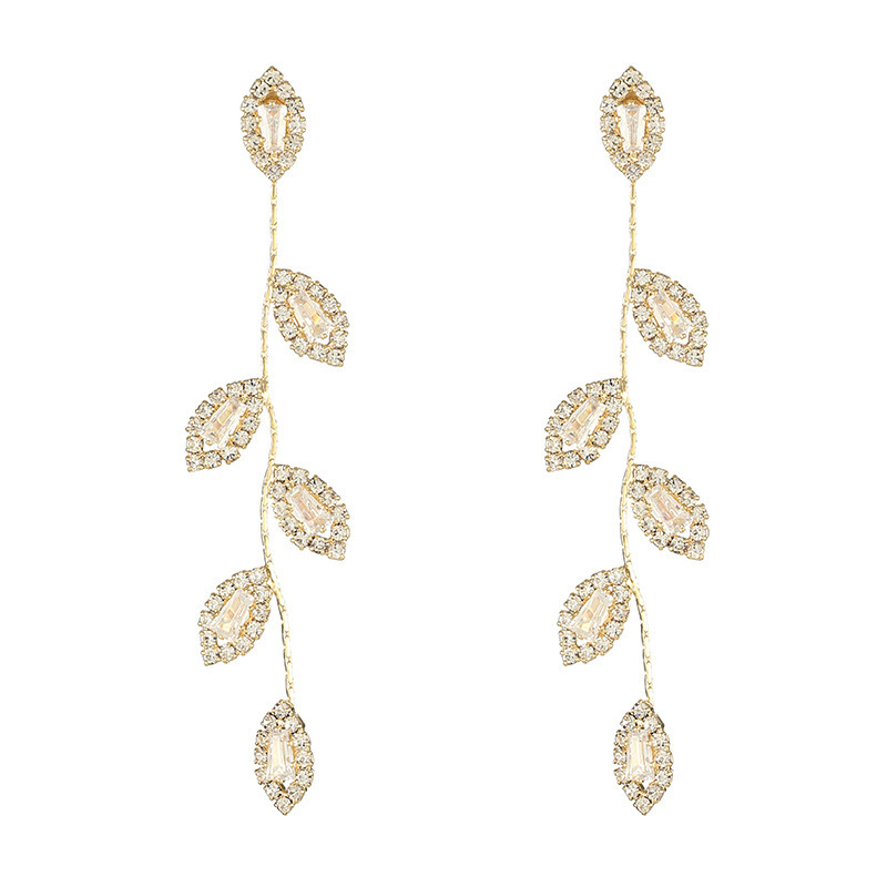 Fashion Exaggerated Leaf Tassel Earrings Silver Hoop Earrings_voghion.com