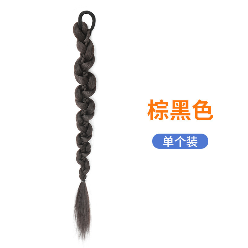 Peluca trenza Cola de Caballo mujer natural pelo artificial trenza de boxeo peluca Twist trenza larga Red Hot Girl doble cola de caballo peluca
