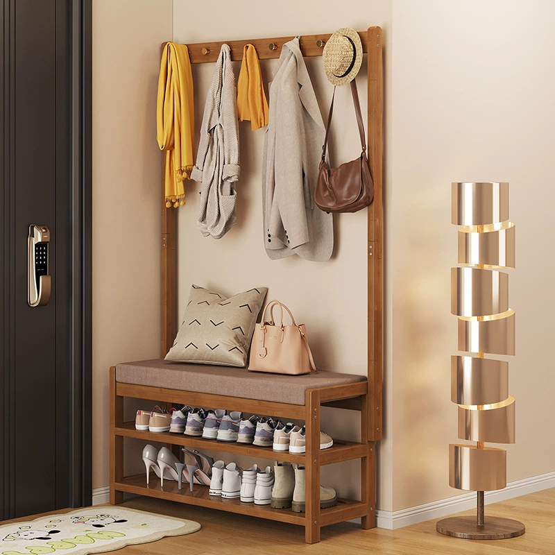 Скамейка для переобувания для входа в дом, сидячая скамейка для обуви с мягкой подушкой, длинная скамейка для прихожей, вешалка для одежды, полка для обуви и встроенная скамейка.