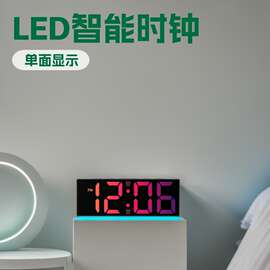 批发简约LED智能时钟炫彩灯光功能电子时钟调节亮度镜面电子闹钟