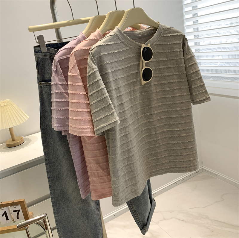 Japanese Style Lace Splicing Pure Cotton Short-Sleeved T-Shirt for Women Denim Blue Washed Cotton Loose Top Bottoming Shirt for Women Japanese Style Lace Splicing Pure Cotton Short-Sleeved T-Shirt for Women Denim Blue Washed Cotton Loose Top Bottoming Shirt for Women