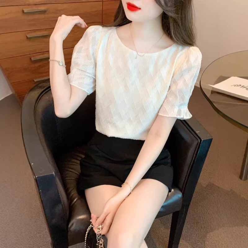 Brother's Boutique Quality Summer New Korean Fashion Slim-Fit Solid Color Simple Chiffon Short-Sleeve Top for Women Brother's Boutique Quality Summer New Korean Fashion Slim-Fit Solid Color Simple Chiffon Short-Sleeve Top for Women