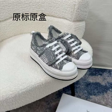 高版本26新款D家厚底刺绣帆布鞋老花字母系带松榚增高休闲运动鞋