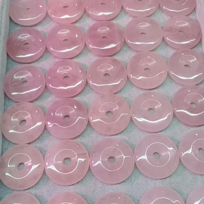 天然粉水晶平安扣吊坠女款粉晶芙蓉石挂坠粉色水晶项链挂件批发|undefined