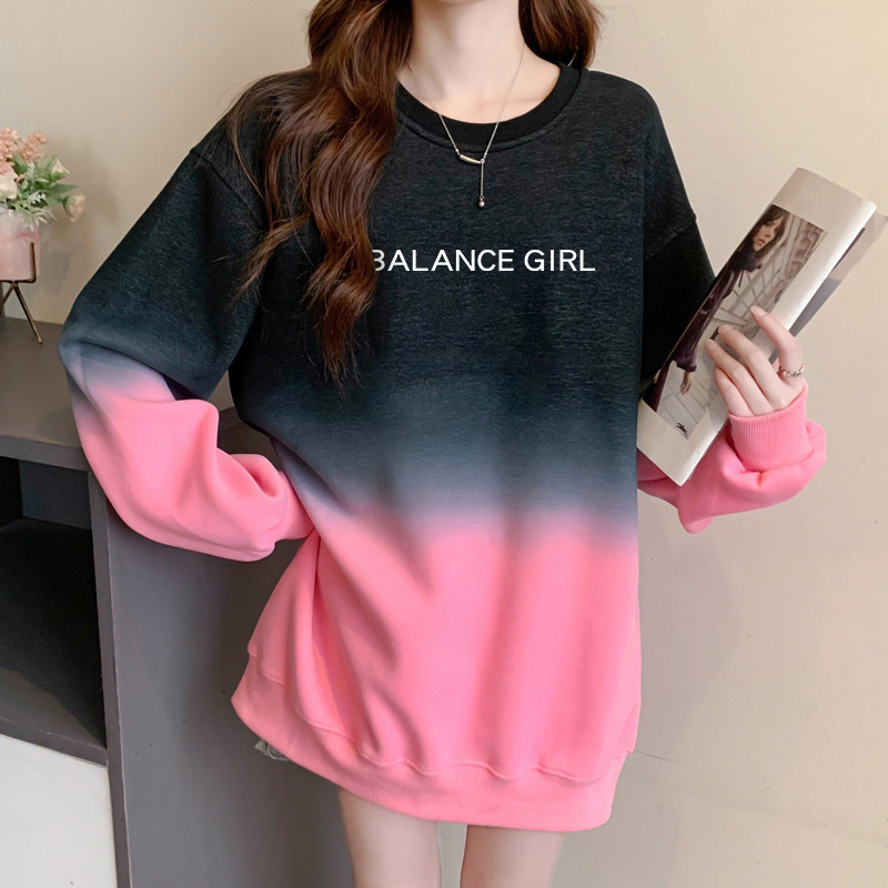 Sweatshirt À Capuche Femme Gradient Loose Style Décontracté_voghion.com