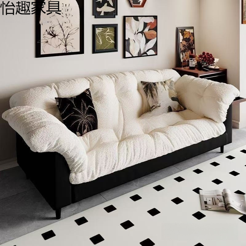 New Double Straight Row Small Apartment Bedroom Rental Room Lazy Modern Simple Sofa Retro Fabric Sofa Living Room