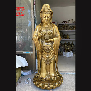 Brass Statue of the Southern Sea Guanyin Bodhisattva for Home Altar, Offering to the Goddess of Mercy, Metal Ornament
