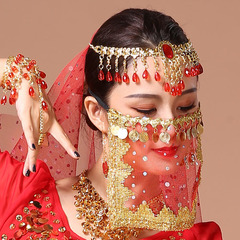 Belly dance 2023 spring and summer cos veil plum sequins Indian dance costume accessories face covering performance props