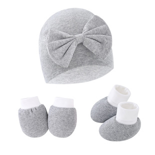 Foreign Trade European and American Newborn Hat Anti-scratch Gloves Foot Set Baby Hat India Bow Baby Hat Three-piece Set