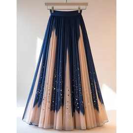 独特渐变超仙温柔甜美印花半身裙女2025秋季新款高腰减龄长款裙子