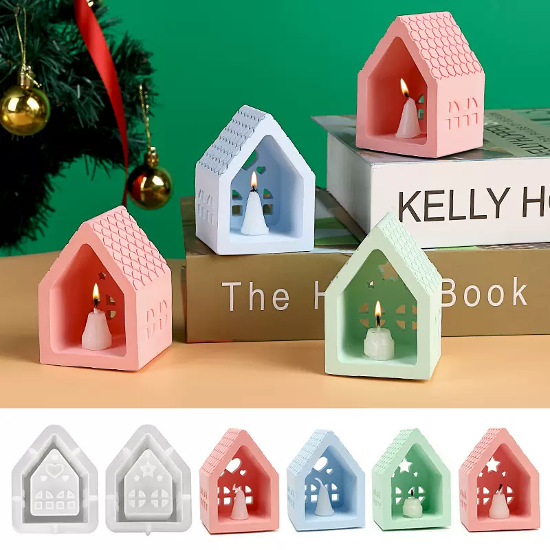胖丫丫diy房子烛台底座硅胶模具 五角星爱心小屋石膏蜡烛摆件模具