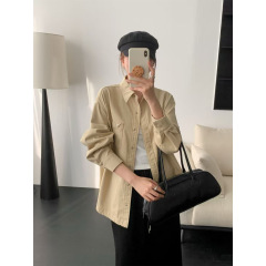 2025新款简约百搭纯色翻领衬衫日常叠穿舒适通勤长袖外套女ZWT