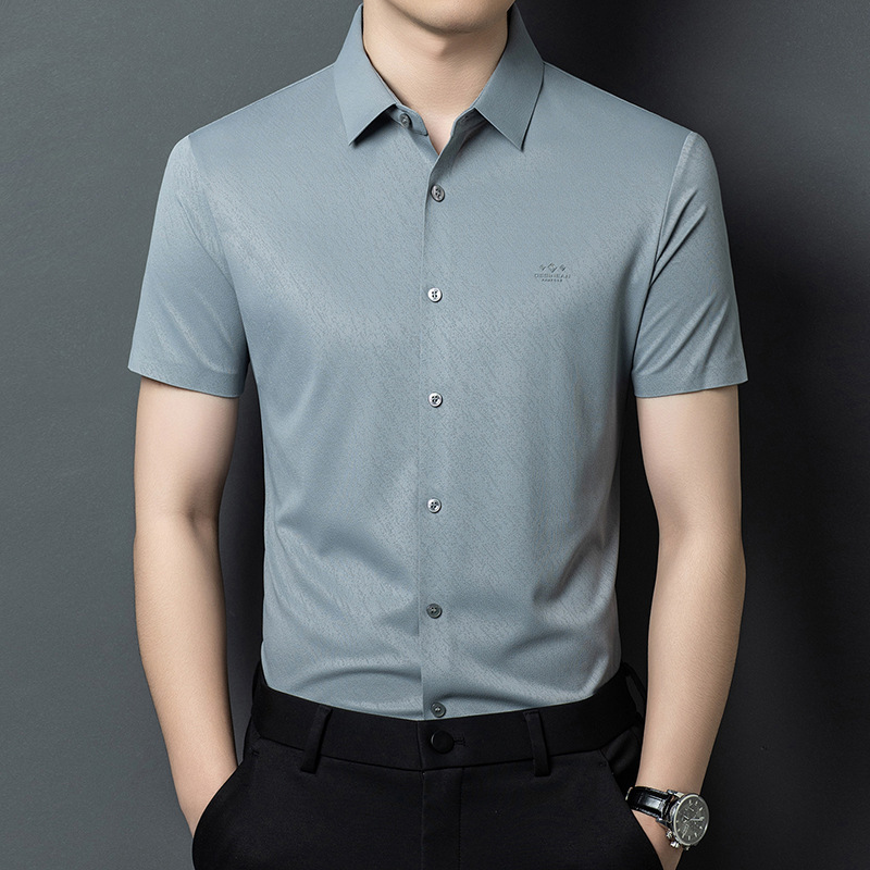Men's Silk Shirt from the Boutique, New Summer Style, Business Casual, for Young and Middle-Aged Men, Wrinkle-Free and Anti-Wrinkle Shirt Men's Silk Shirt from the Boutique, New Summer Style, Business Casual, for Young and Middle-Aged Men, Wrinkle-Free and Anti-Wrinkle Shirt