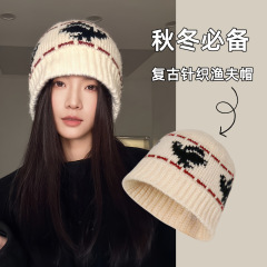 复古针织渔夫帽女秋冬季新款保暖护耳水桶帽韩系时尚百搭毛线帽子