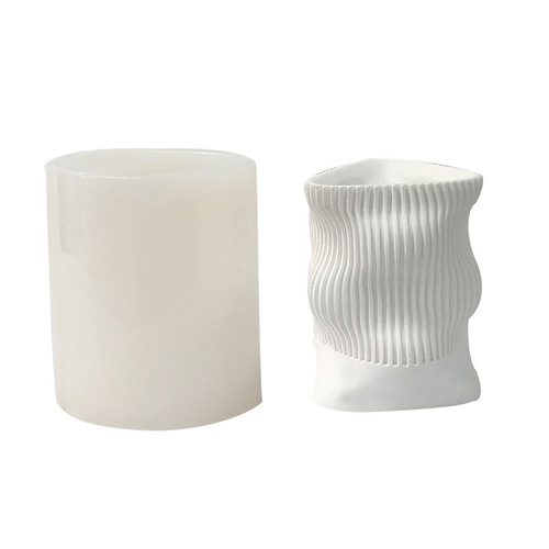 3D geometric striped pen holder plaster silicone mold magic ball storage box glue cement succulent resin flower pot mold