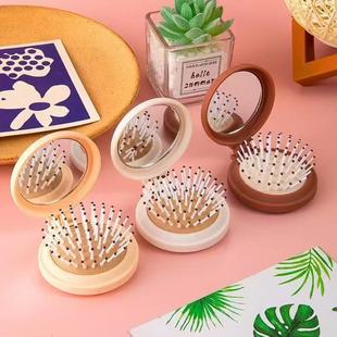 Folding Mirror, Portable Small Mirror, Comb, Integrated Portable Mirror, Air Bag Comb, Compact Comb, Massage Comb