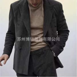 新款男式两件套休闲灯芯绒面料修身男式西装修身舞会套装西装