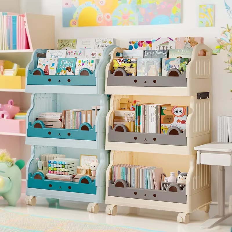 Estante de libros para niños Estante de almacenamiento de juguetes multicapa con ruedas Estante de almacenamiento Estante de almacenamiento de dormitorio Estante de almacenamiento piso multicapa
