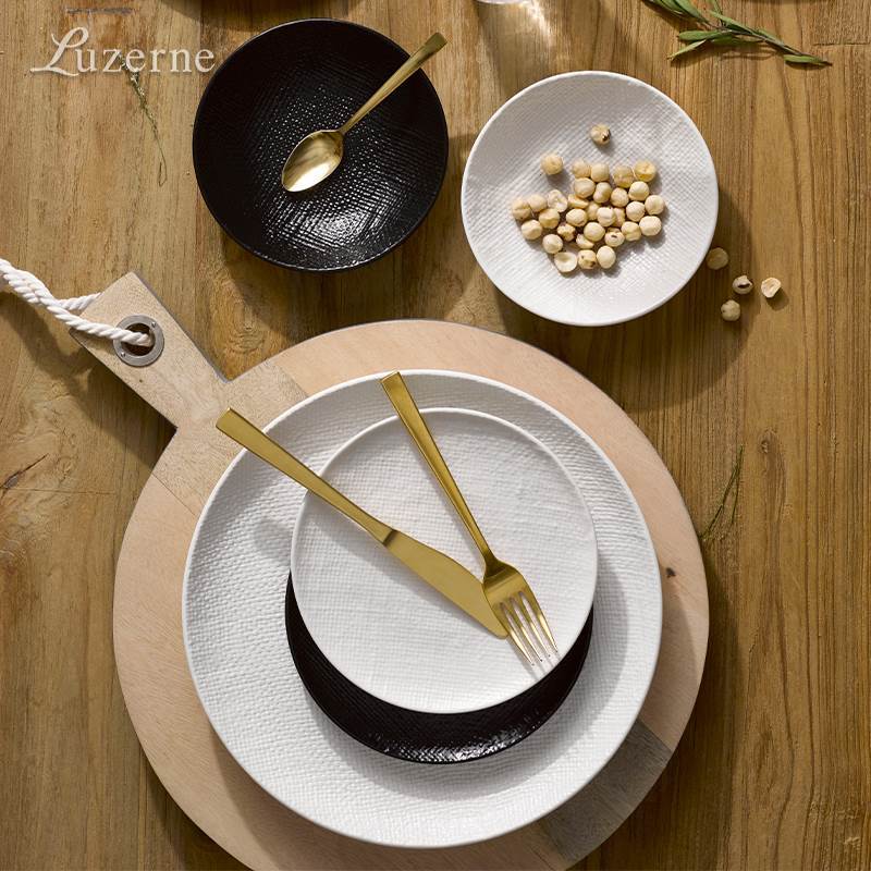 Transfronterizo LZ Lucang perla patrón de tela de lino blanco lujo ligero vajilla de cerámica simple japonesa, platos, platos, platos de pescado, platos de sopa