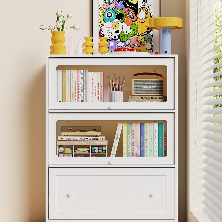 Haoyajiang Household Steel Bookcase with Glass Door Dust-Proof Bookshelf Living Room with Cupboard Floor-Standing Iron Storage Cabinet