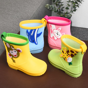 Children's rain boots cute cartoon boys and girls kindergarten baby waterproof shoes overshoes medium and big children non-slip rain boots rubber shoes