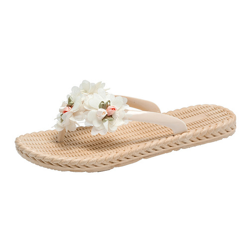Floral women's summer slippers for outdoor wear, flat, water-resistant, beach herringbone sandals, pair with dresses, bohemian beach shoes