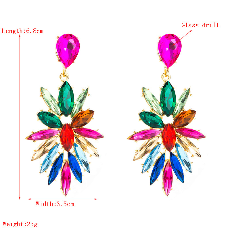 Vente En Gros Bijoux Alliage Verre Diamant Fleur Longues Boucles D&#39;oreilles Nihaojewelry display picture 1