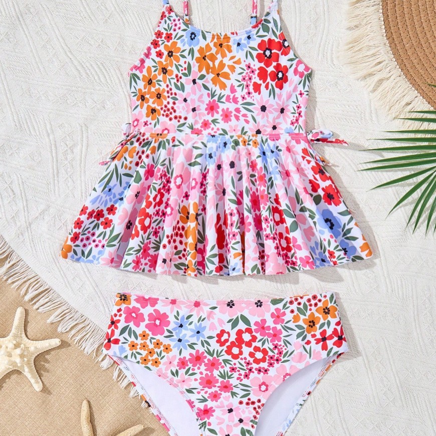 Mother & Kids Two Piece Swimsuit Set For Girls And Big Kids Sweet Playful Style Backless Design Slim Fit With Printed Design_voghion.com
