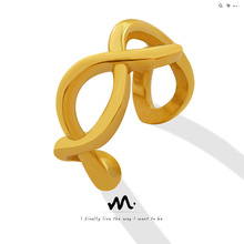 欧美新款尾戒ins小众设计8字几何开口戒指钛钢镀18K金不褪色饰品