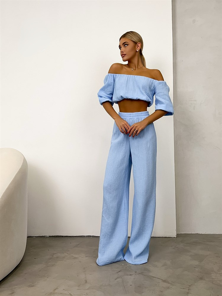 Dames pantalon set met off shoulder top en rechte broek_voghion.com