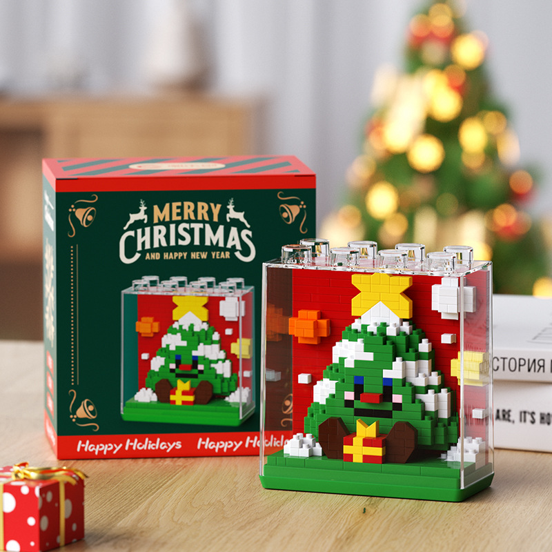 (2개) 여성을위한 산타 클로스 크리스마스 트리 엘크 장난감 크리스마스 선물 마이크로 입자 어린이 퍼즐 빌딩 블록 장식품과 호환