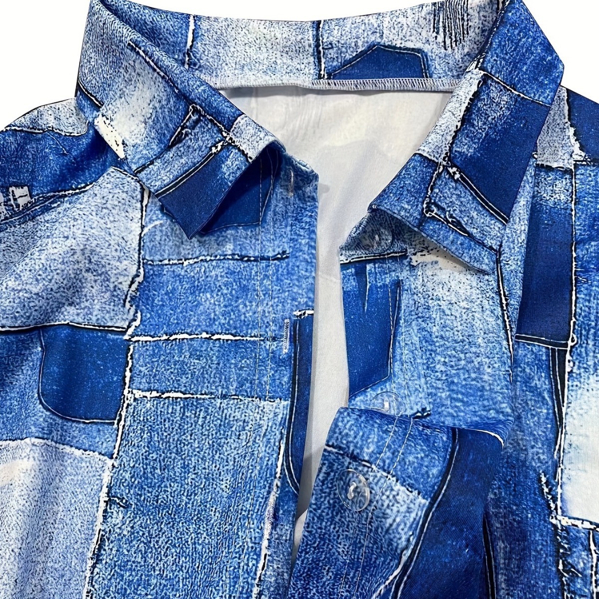 Damen-Trenchcoat in Übergröße mit farblich abgesetztem Denim-Print – Modisch, vielseitig, für Frühling und Herbst – Bestseller_voghion.com