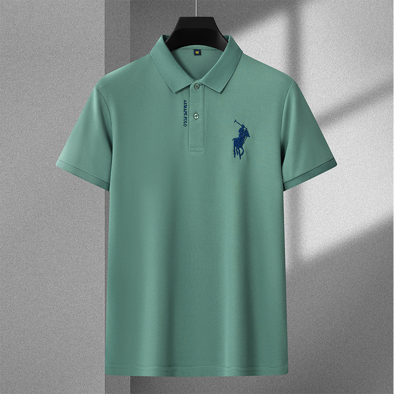 Polo bordado de negocios de alta gama Camiseta suelta de manga corta con solapa de seda de hielo para hombre