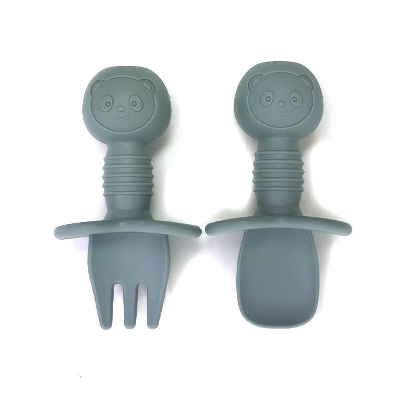 Dibujos animados Oso de silicona para niños tenedor cuchara bebé comiendo entrenamiento tenedor cuchara silicona lamiendo cuchara bebé cuchara de silicona