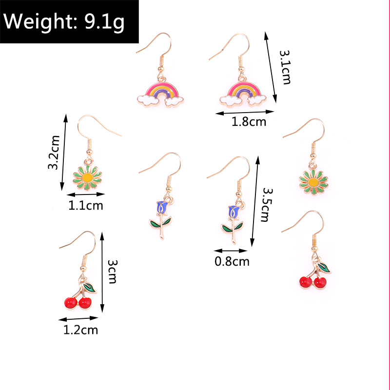 15g Weight Alloy Ear Needle Material Drop Earrings Classification 5 Pairs Quantity Casual, Daily Occasion Alloy Material Cherry, Starfish Pattern Women's Gender Enamel Design Cute Style 5 Pairs Cute Cherry Starfish Enamel Alloy Drop Earrings 11