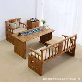 老榆木复古喝茶桌长方形餐桌复古泡茶台民宿客厅榆木大板桌书法桌