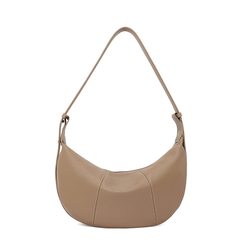 Top Grain Cowhide Leather Dumpling Bag Genuine Leather Crescent Bag For Women Niche Crossbody Bag Luxury Shoulder Saddle Bag - Thumbnail 7