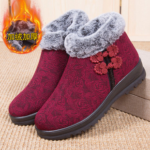 Cross-border New Winter Old Beijing Cotton Shoes Women's Fashion fleece-lined Thickened Middle-aged and Elderly Non-slip Warm Mother Shoes