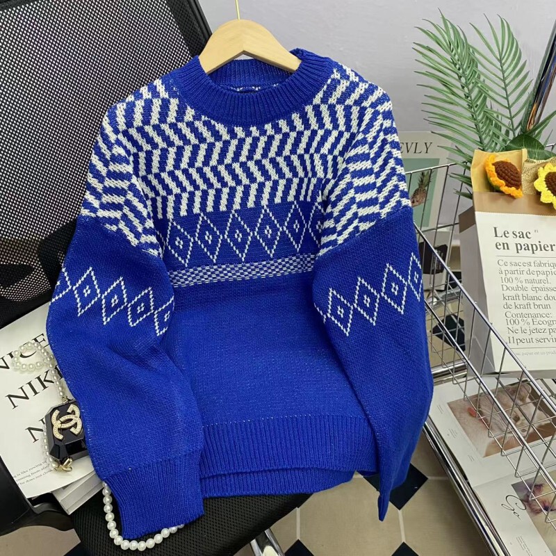 Special South Korea Lazy Blue Christmas Sweater Women's Loose Thickened Pullover Sweater Outer Wear Top