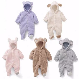 Amazon Ins Bag Harem Autumn and Winter Coral Velvet Hooded Long-Sleeved Romper for Toddlers Cute Warm Jumpsuit
