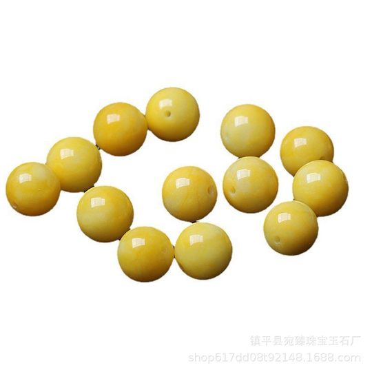 Chicken fat yellow beeswax color jade loose beads round beads single diy back Cloud material hand woven beaded accessories jewelry