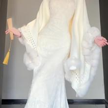 慵懒麻花针织毛毛球披肩外套秋冬2025新款斗篷披肩毛衣外套女