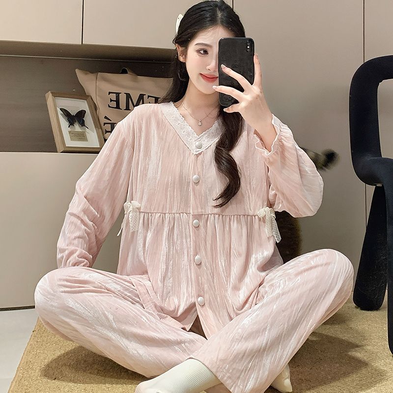 가슴 패드가 있는 산후복, 시원한 여름 얇은 산후 수유 잠옷, 머리띠, 가정복, 아우터웨어